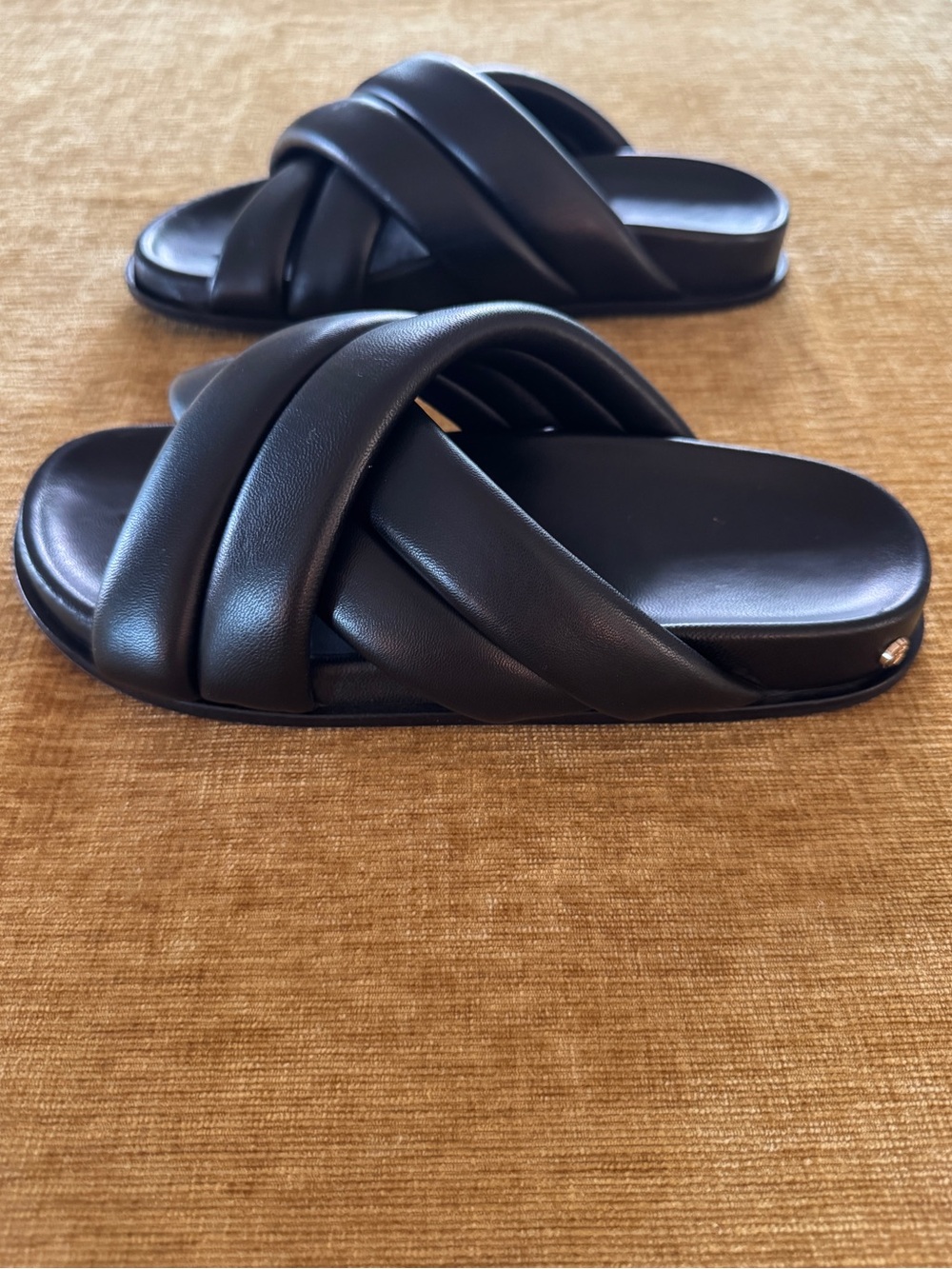 ANINE BING Black Leather Padded Crossover Slide Sandals Size 38